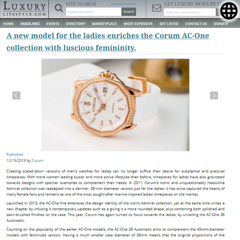 Watch : Admiral, 38 ( A New Model For The Ladies Enriches The Corum Ac… )