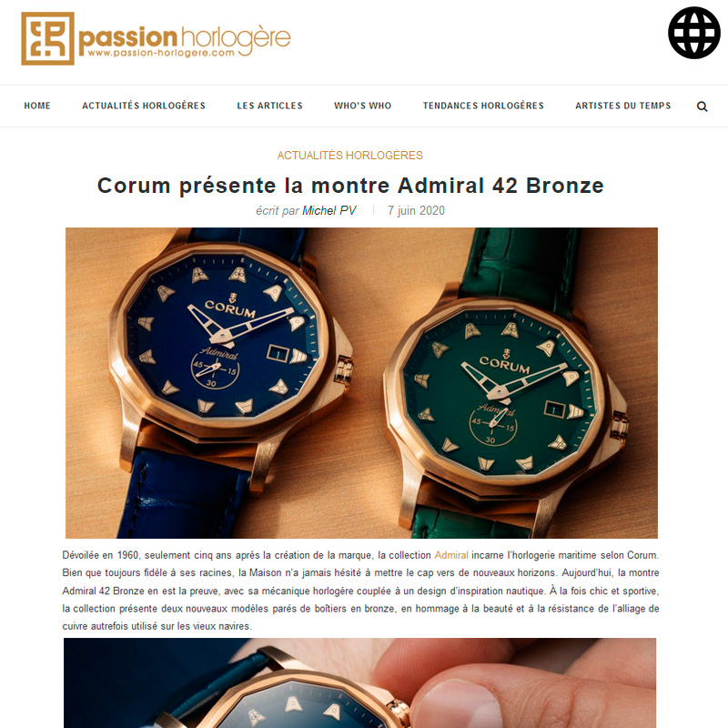 Watch : Admiral, 42 ( Corum Presente La Montre Admiral 42 Bronze )