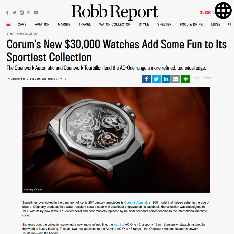 Watch : Admiral, 45 ( Two New Technical Models Join Corums Sporty Ac One Collection )