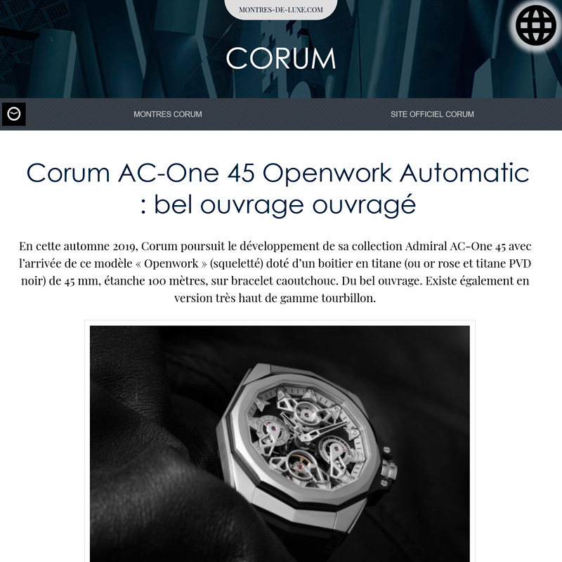 Watch : Admiral, 45 ( Corum Ac One 45 Openwork Automatic Bel Ouvrage Ouvrage )