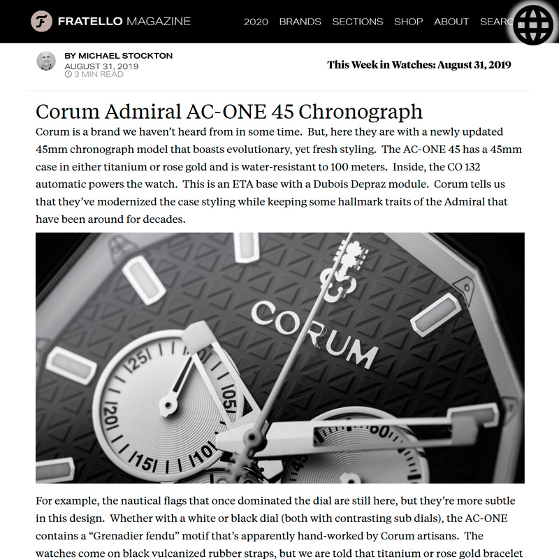 Watch : Admiral, 45 ( This Week In Watches August 31 2019 - Corum Admiral… )