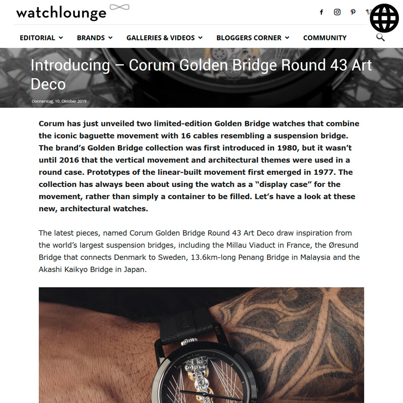 Watch : Golden Bridge, 43 ( Introducing Corum Golden Bridge Round 43 Art Deco )