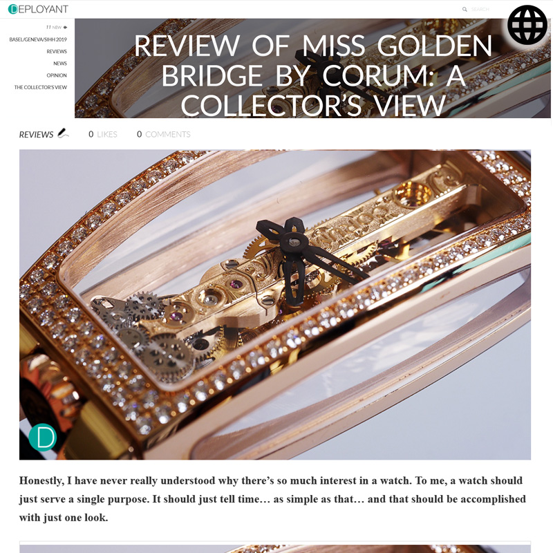 Watch : Golden Bridge, Miss ( Review Miss Golden Bridge Corum Collectors View )