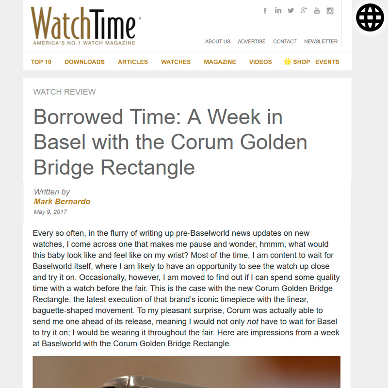 Watch : Golden Bridge, Rectangle ( Borrowed Time A Week In Basel With The Corum Golden… )