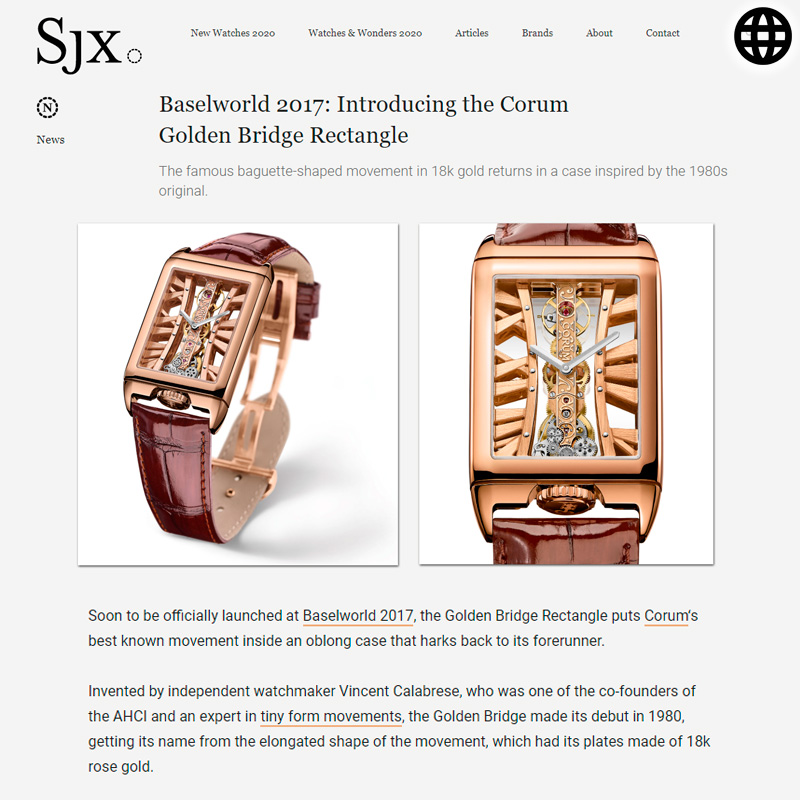 Watch : Golden Bridge, Rectangle ( Baselworld 2017 Introducing The Corum Golden Bridge Rectangle )