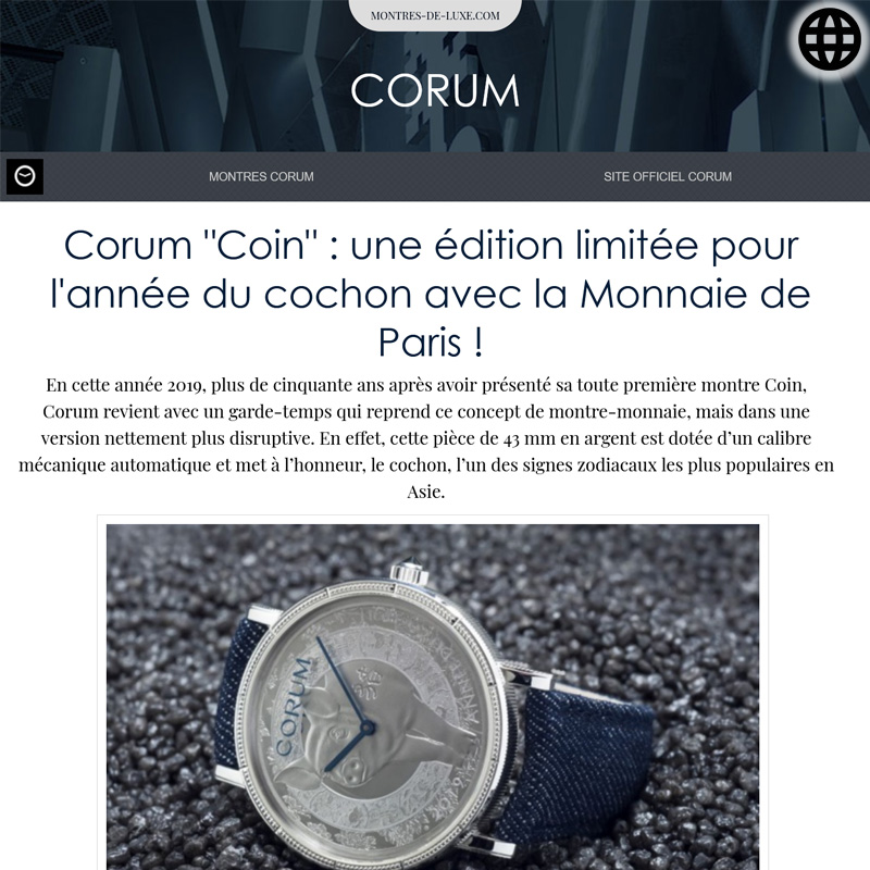 Watch : Heritage, Coin ( Corum Coin Une Edition Limitee Pour L Annee Du Cochon… )