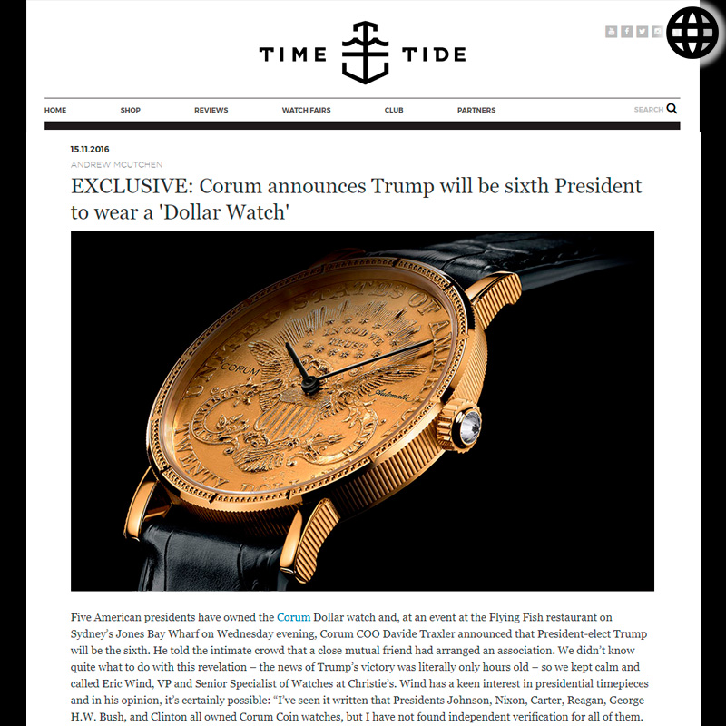 Watch : Heritage, Coin ( Exclusive Corum Announces Trump Will Be Sixth President To Wear… )