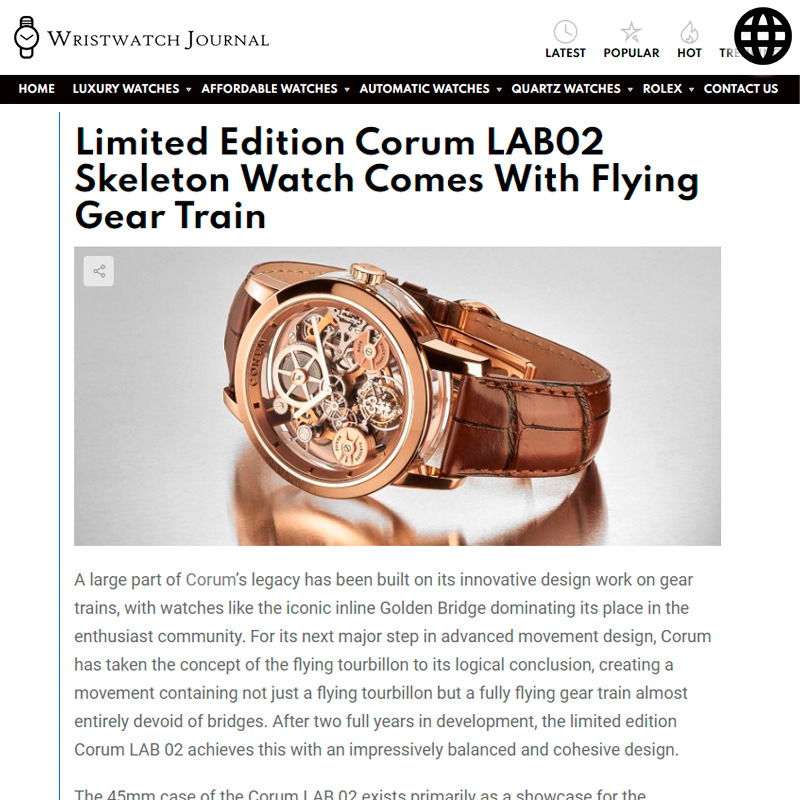 Watch : Lab, 02 ( Limited Edition Corum Lab02 Skeleton Watch Comes With Flying Gear… )