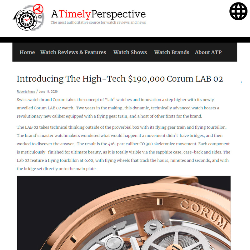 Watch : Lab, 02 ( Introducing The High Tech 190000 Corum Lab 02 Price )